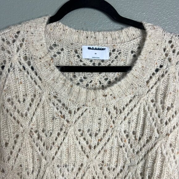 NWOT Old Navy Pointelle Knit Ruffle Sleeve Sweater Cream Plus Size 2X 3X 4X - Picture 5 of 7